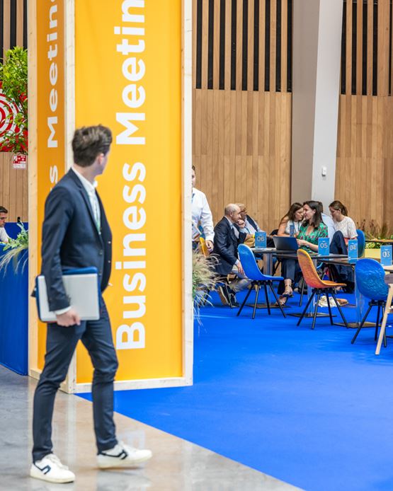 Business Meetings area at SIEC trade show, designed to facilitate professional networking between exhibitors and visitors.